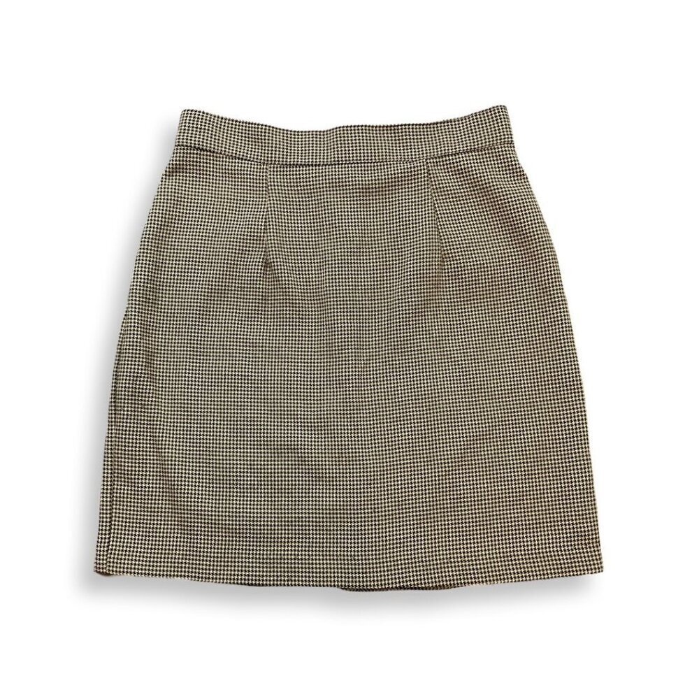 VTG Rampage Houndstooth Mini Skirt Y2K Size 11 Black Tan Preppy USA Waist 28”